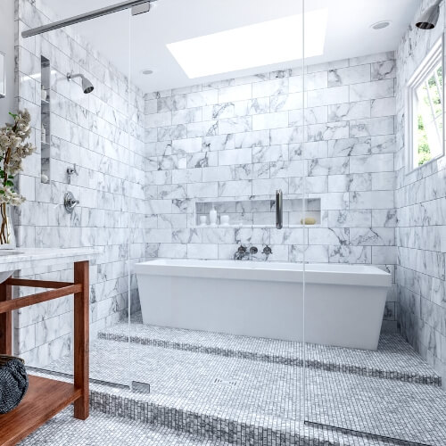 Tile shower and bath combination